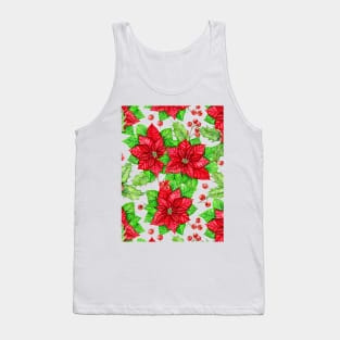 Poinsettia and holly berry watercolor Christmas pattern Tank Top